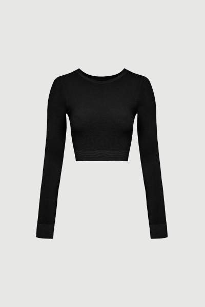 Soft Ribbed Cropped Top in schwarz