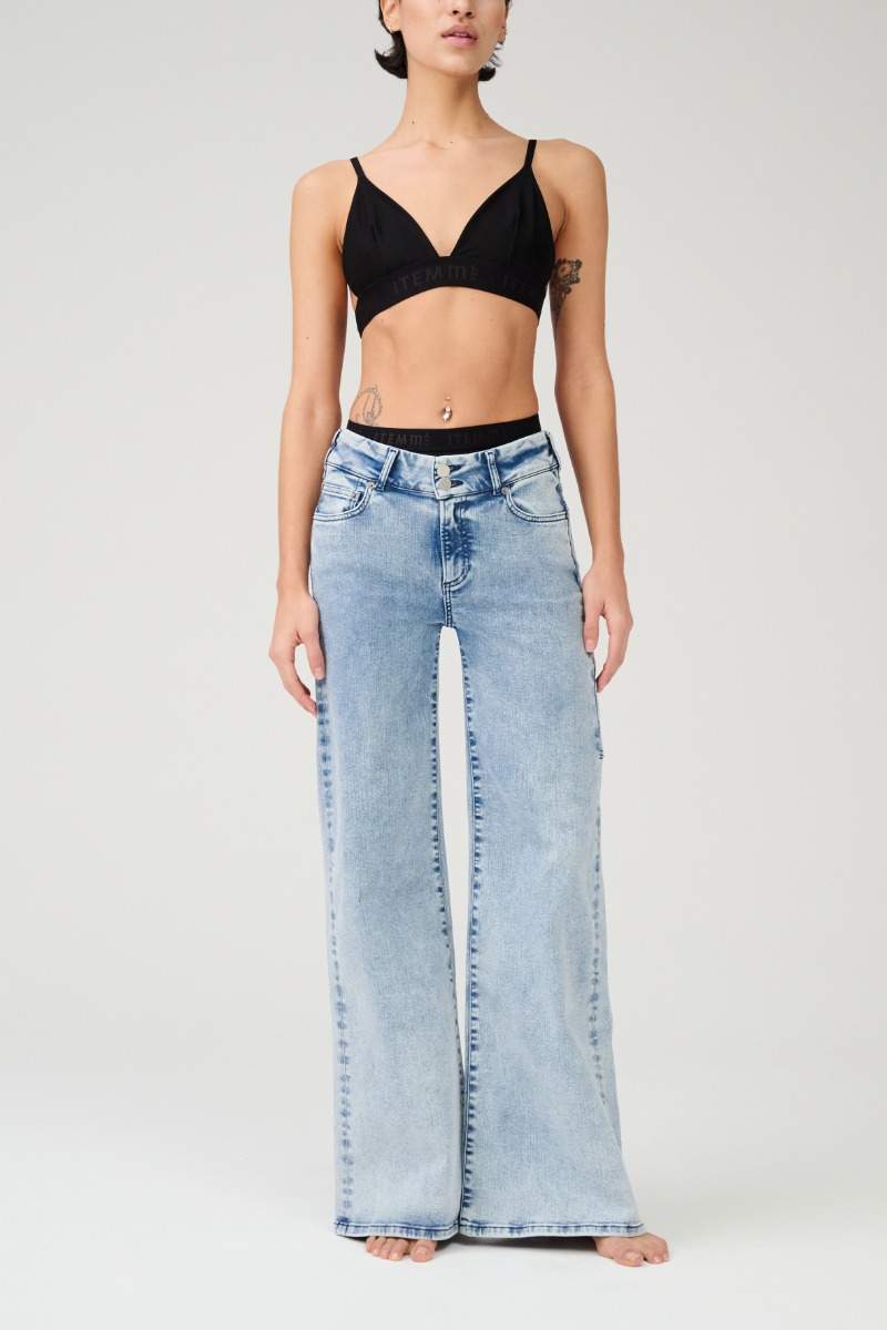 Denim high waisted wide leg pants best sale